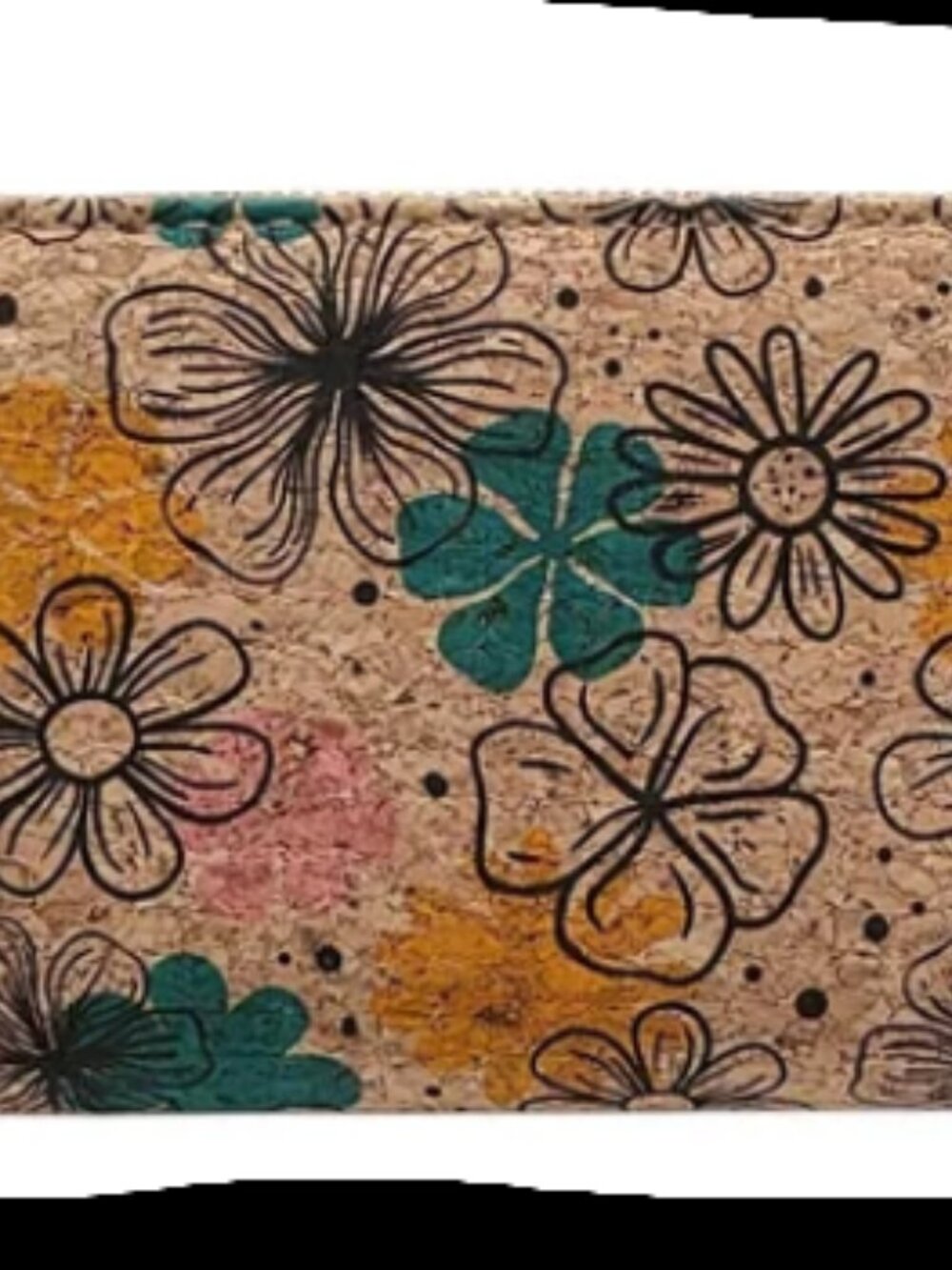 Floral Natural Cork Continental Wallet Tan Boho Hippie